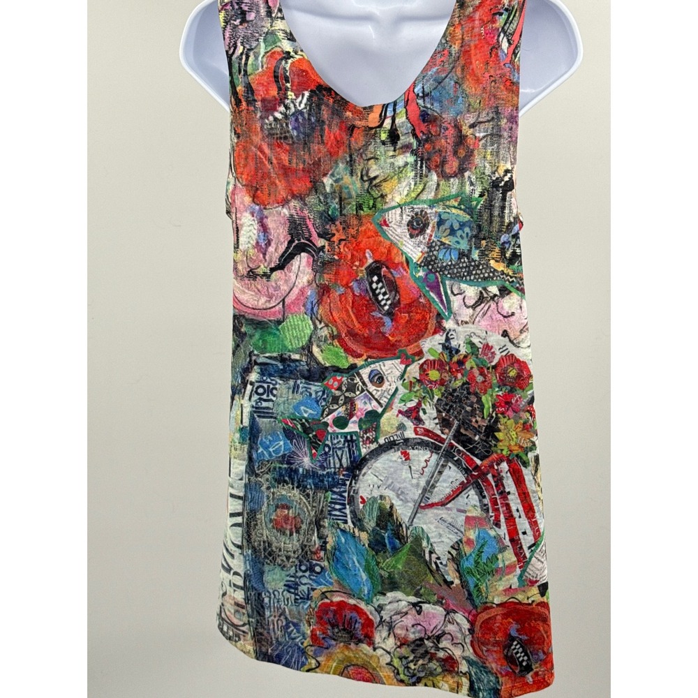 Et'Lois Womens Multi Color Collage Print Swing Tank Top C1011 CHERRY Made in USA - Picture 4 of 9